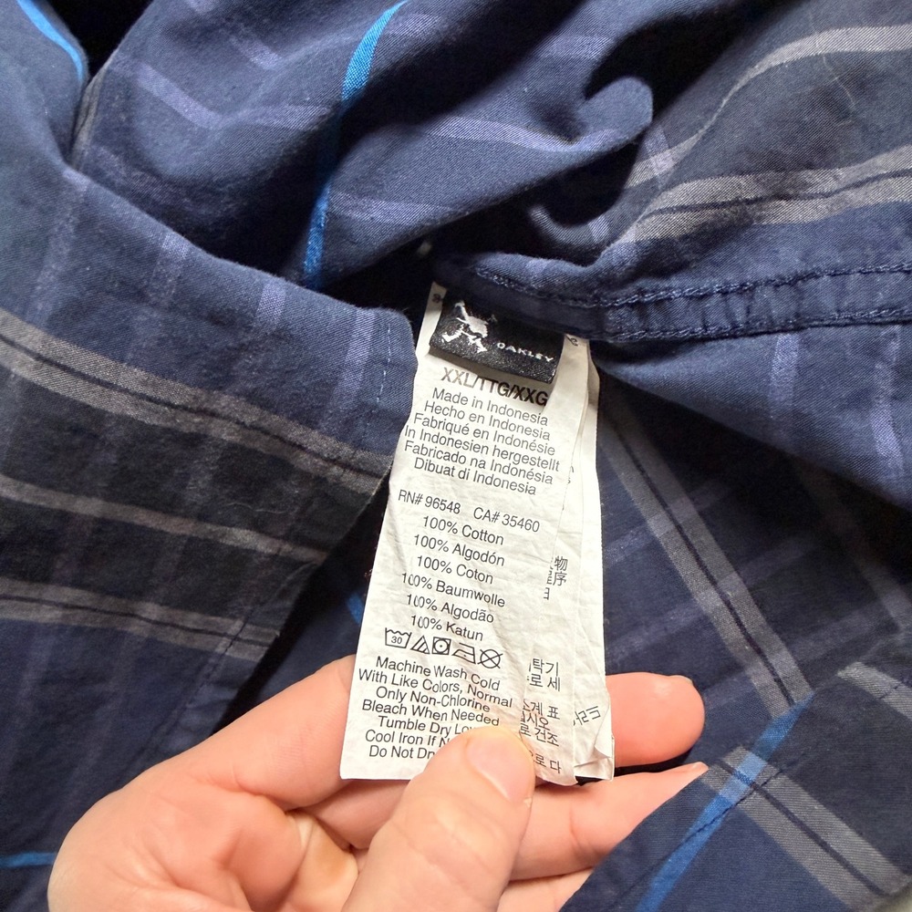 Oakley Plaid Button Down Shirt Mens XXL Short Sleeve Navy Blue Regular Fit - Picture 6 of 11